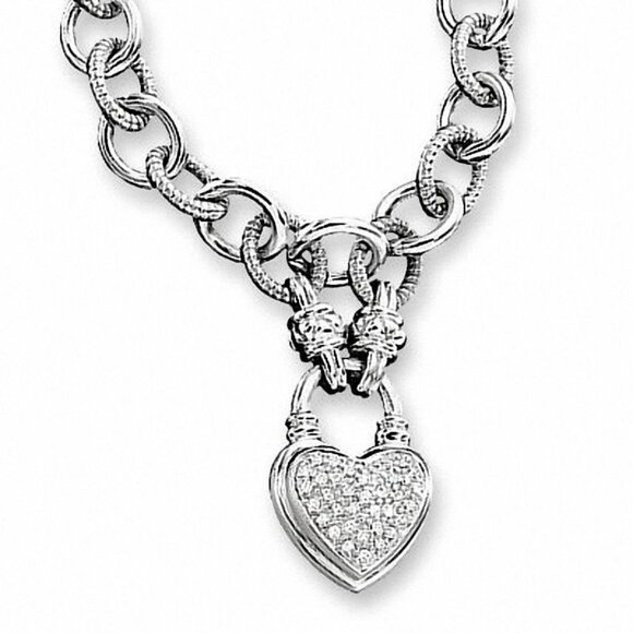 UDINE UD Diamond Heart Charm Bracelet (1/4 ct. t.w.) 925 Sterling Silver - Picture 3 of 7